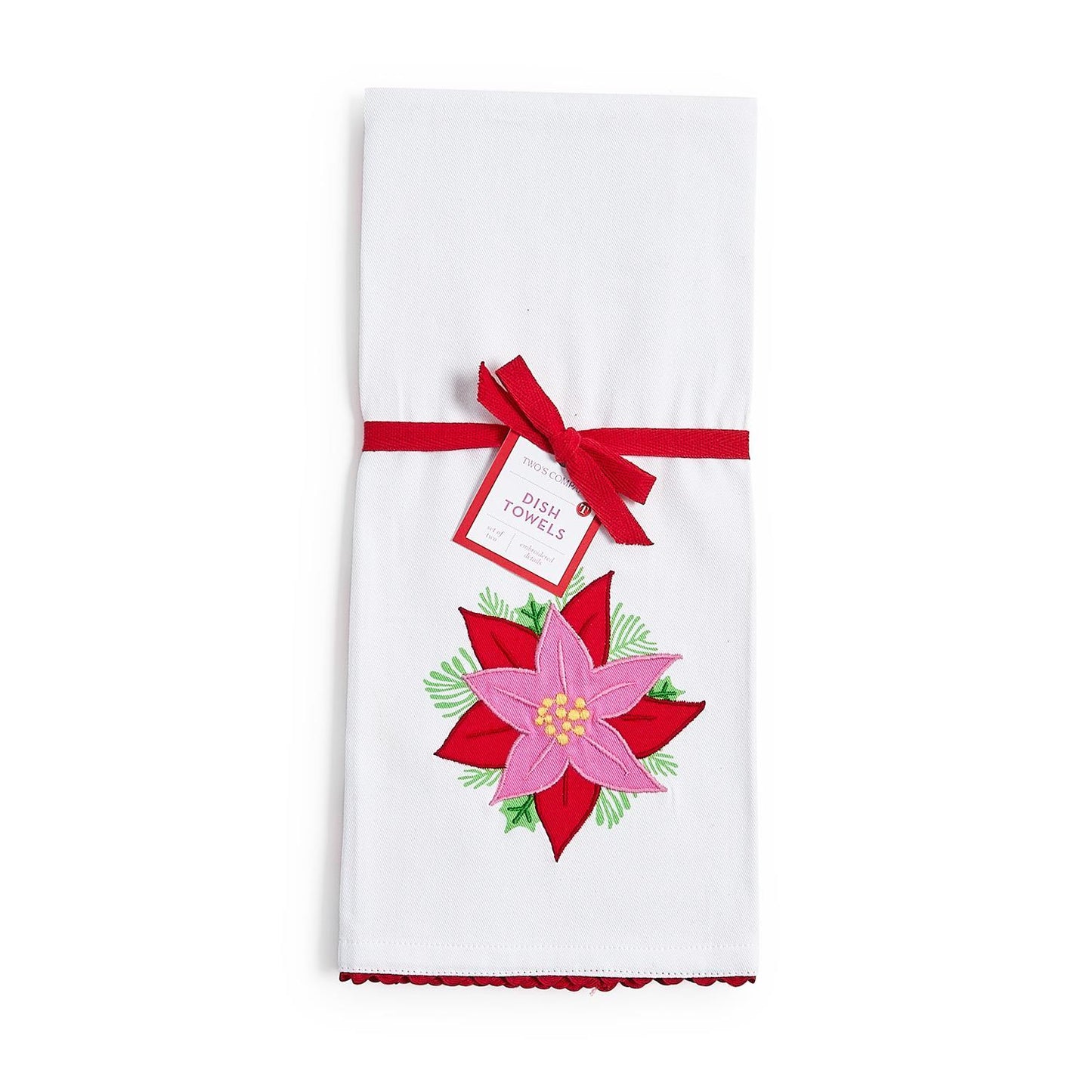 Tea Towels -  Set of 2 - Poinsettia Ric Rac Trim - Findlay Rowe Designs