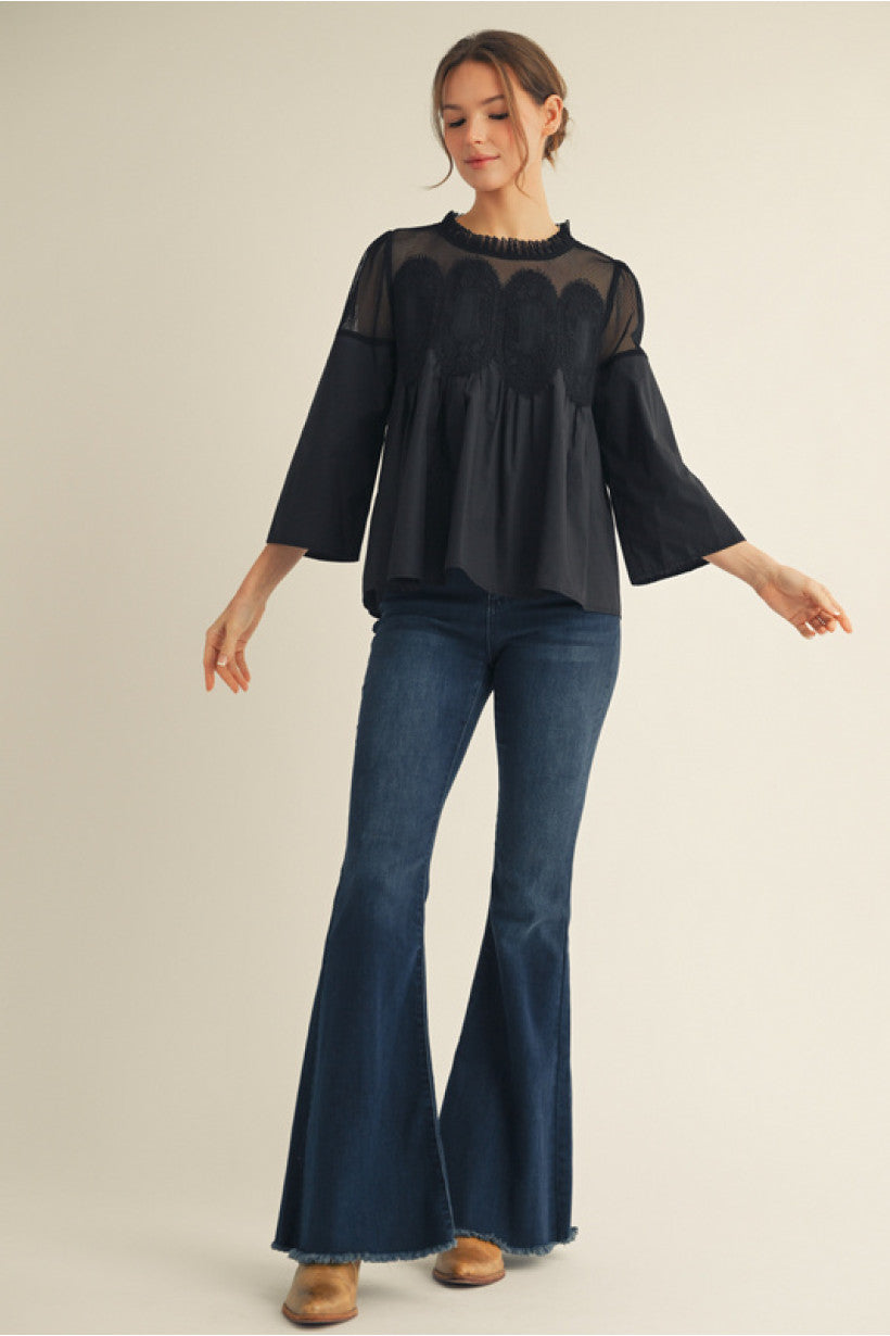 Top - Mesh Contrast - Black