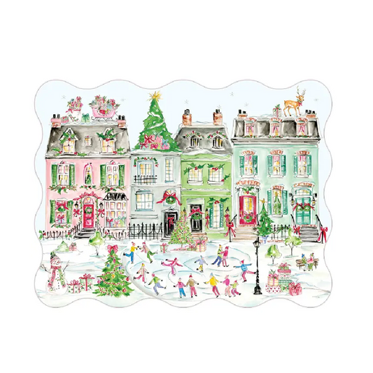 Rosanne Beck - Placemat - Snow Village Ice Skating - Die-cut - Findlay Rowe Designs