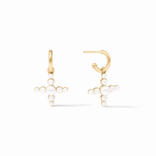 Julie Vos - Earring - Gumdrop Cross Hoop & Charm - Pearl
