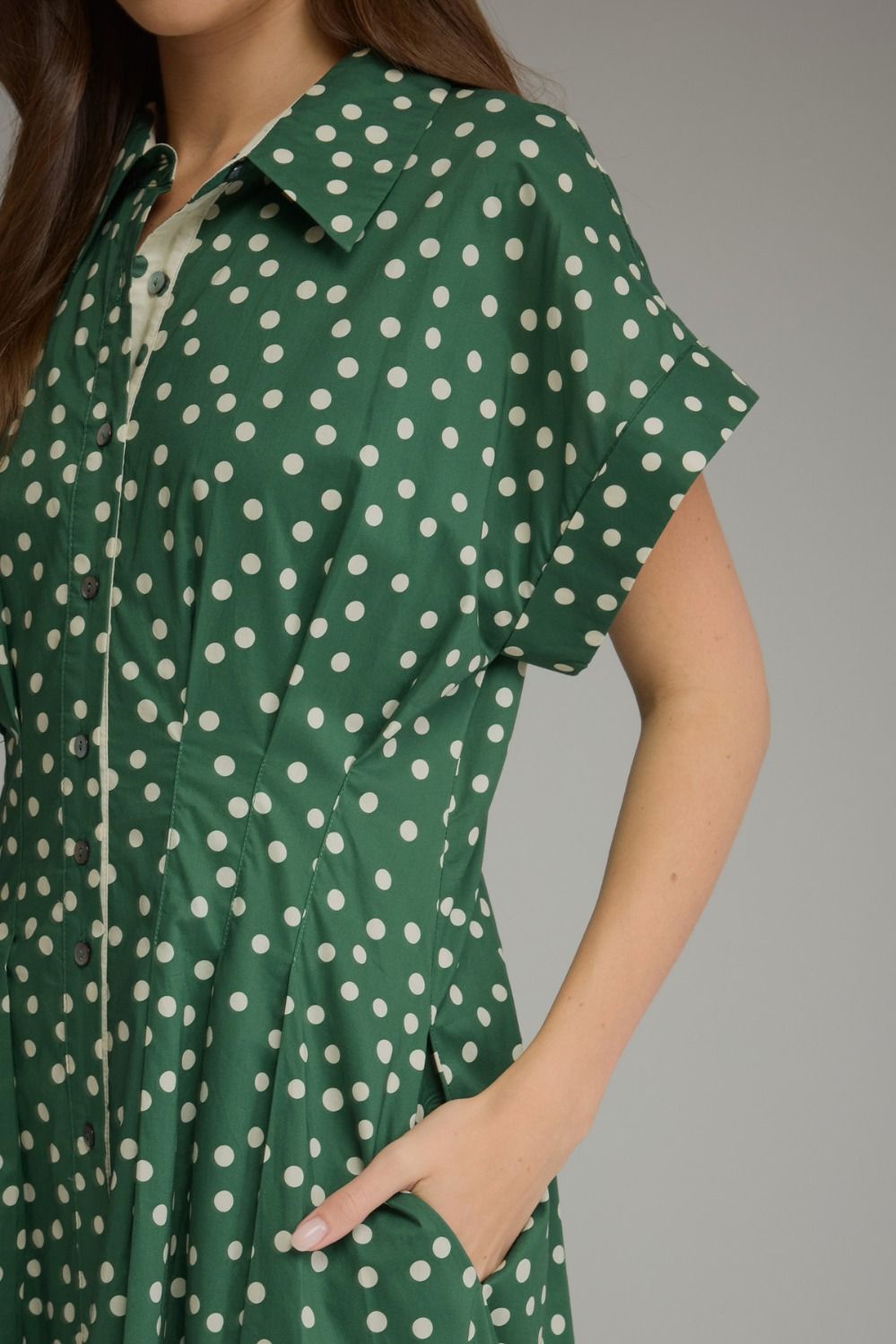 Entro - Dress - Midi Shirt Collar - Polka Dot Forest Green - Findlay Rowe Designs