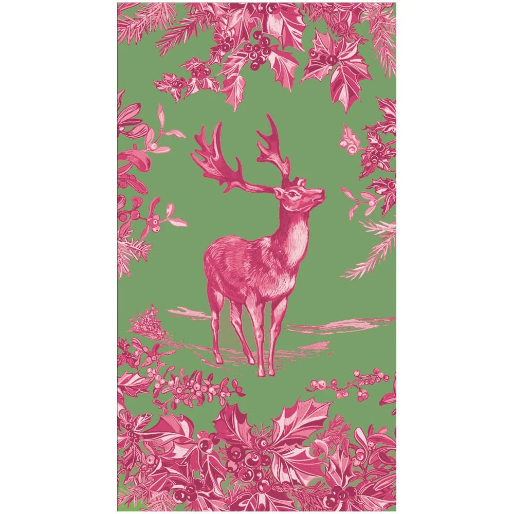 Caspari - Guest Towel - Stag Toile Raspberry/Sage - Findlay Rowe Designs
