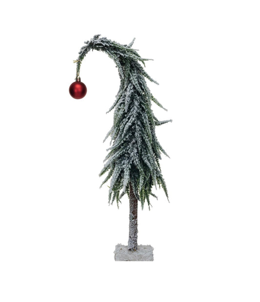 Drooping Faux Evergreen Tree 17in - Red Ornament