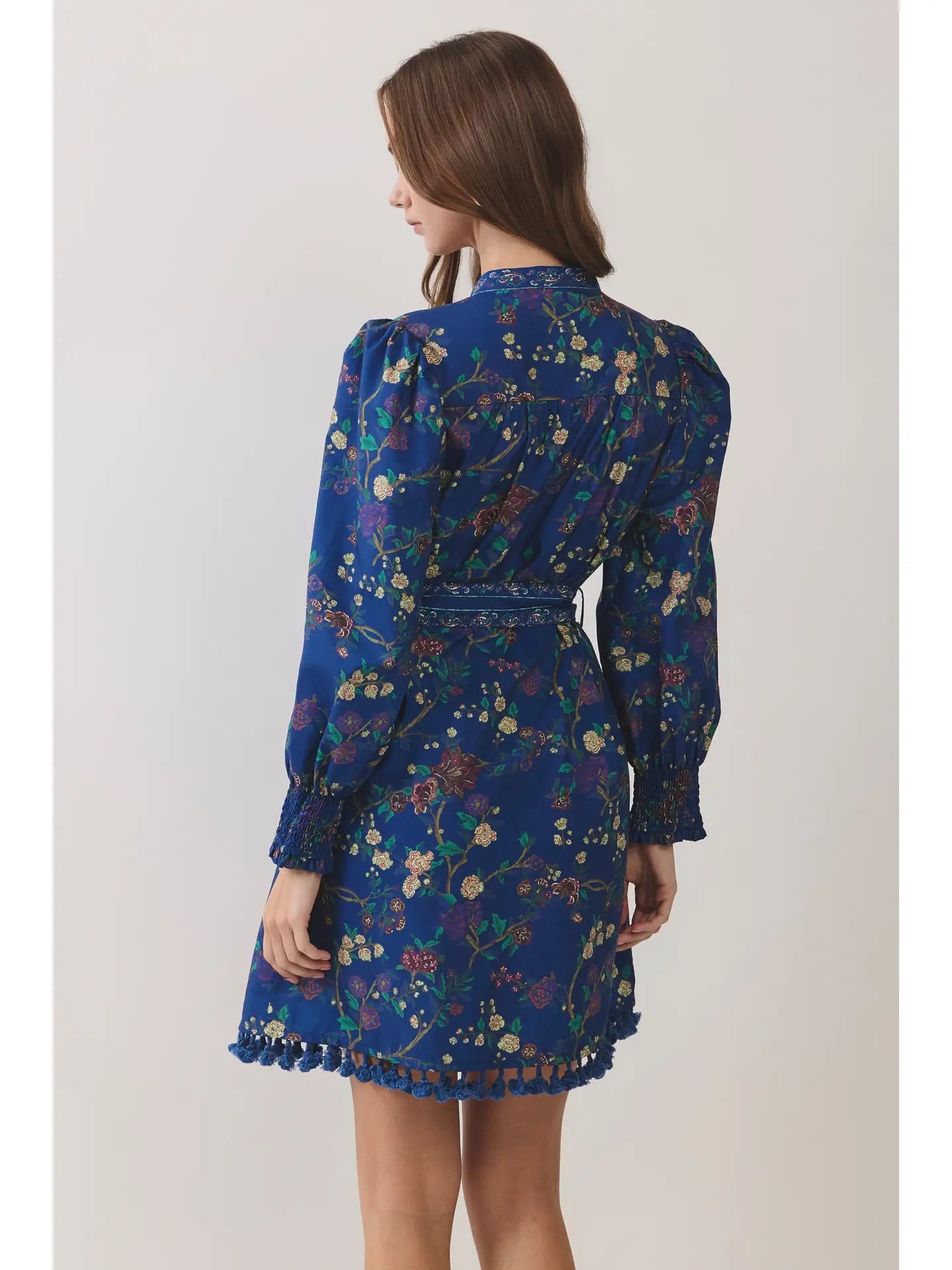 Dress - Mini - Floral Print Tassel Hem - Navy - Findlay Rowe Designs