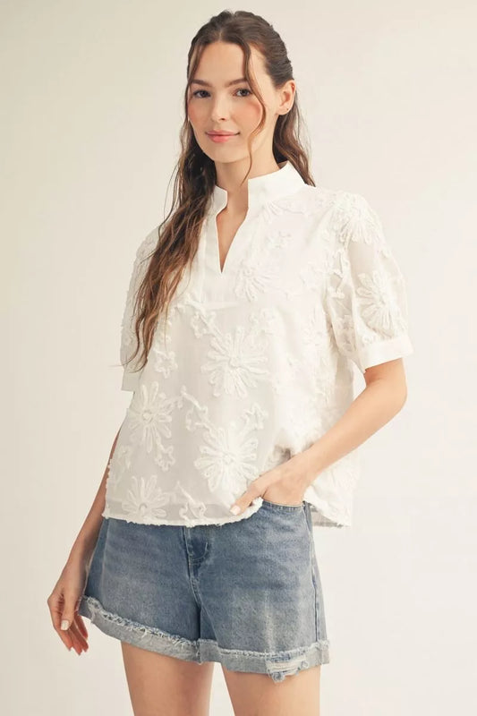 Jodifil - Top - Puff Sleeve Embroidered - White - Findlay Rowe Designs