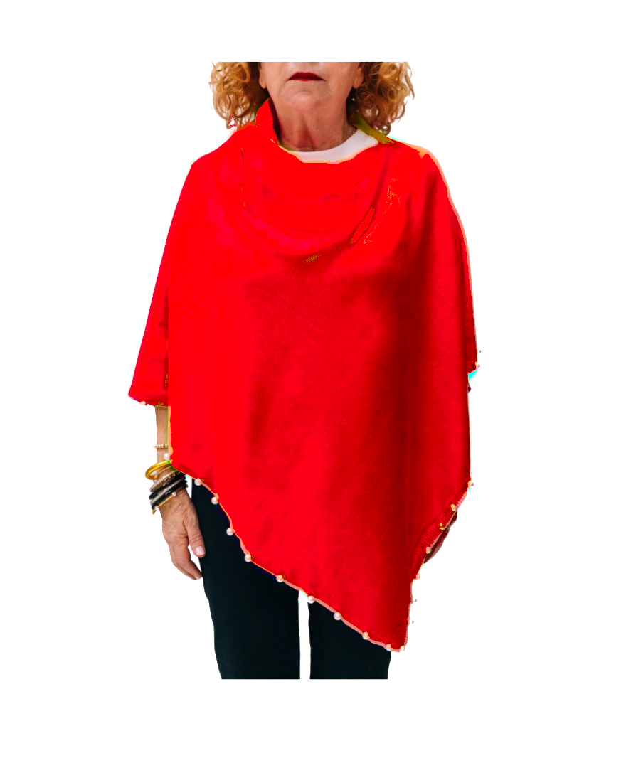 Poncho with Pearl Trim