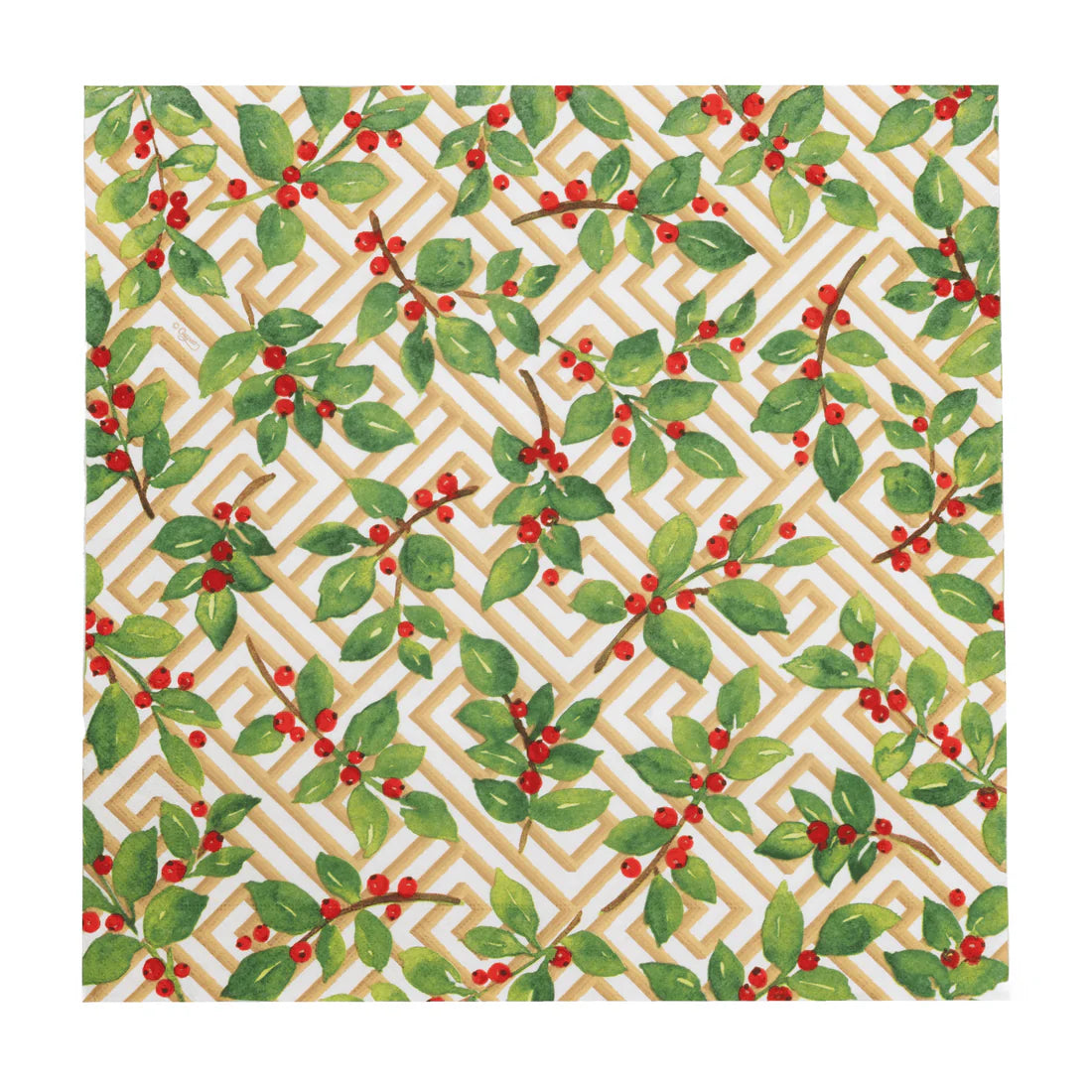 Caspari - Luncheon Napkins - Holly And Fretwork White