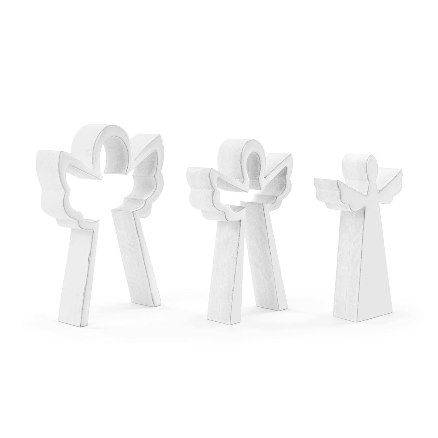 Nesting Angel Figures - White Enamel Wood - 6x8in