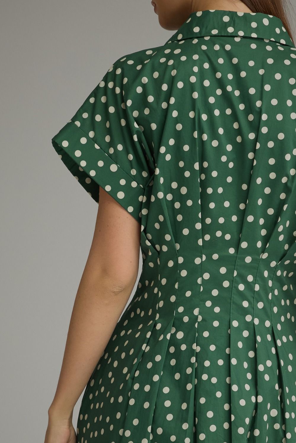 Entro - Dress - Midi Shirt Collar - Polka Dot Forest Green - Findlay Rowe Designs
