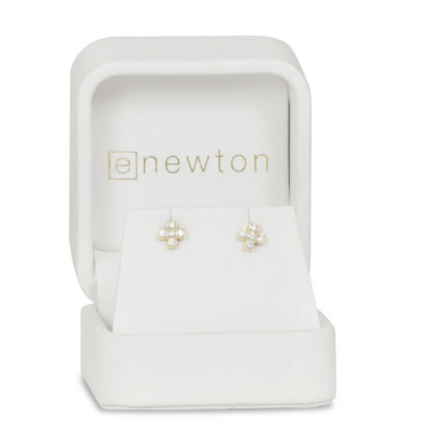 Enewton -14kt Gold and Diamond Signature Cross Studs