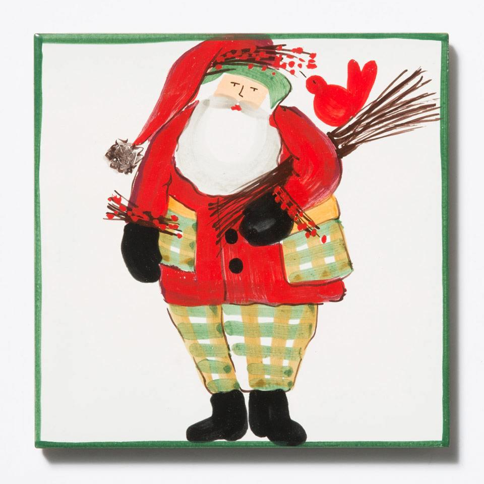 Vietri - Trivet - Old St. Nick - Green Border Wood Pile