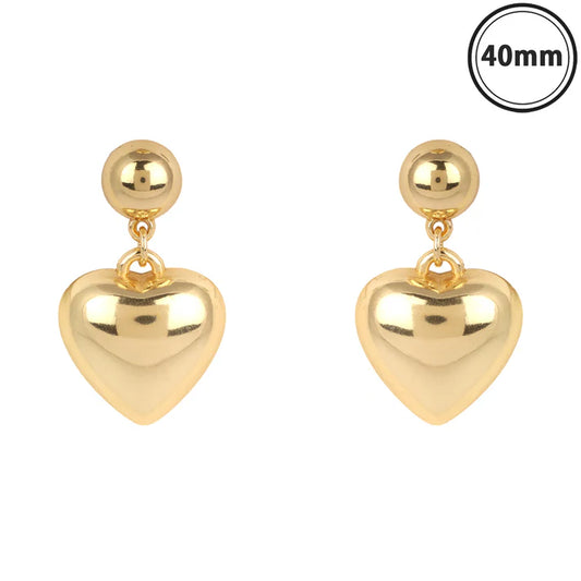 Earring - Gold Ball and Puffy Heart 1.25