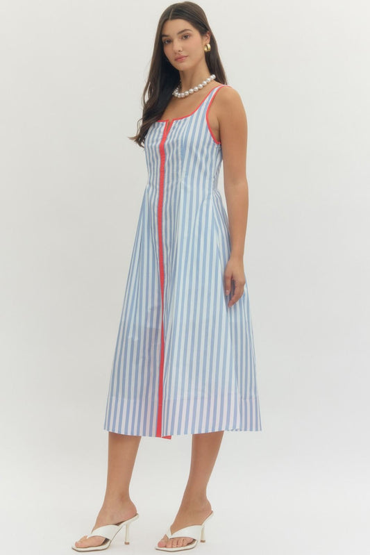 Entro - Dress - Midi Sleeveless - Blue Stripe - Findlay Rowe Designs
