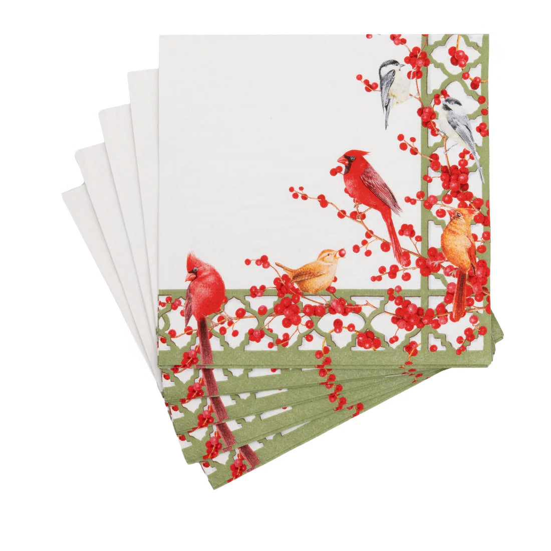 Caspari - Luncheon Napkins - Winter Birds and Berries