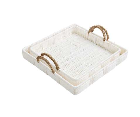 Mud Pie- White Woven Tray Set