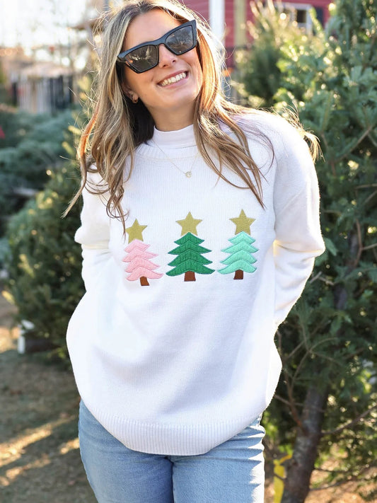 Pippa Sweater - White - Christmas Trees