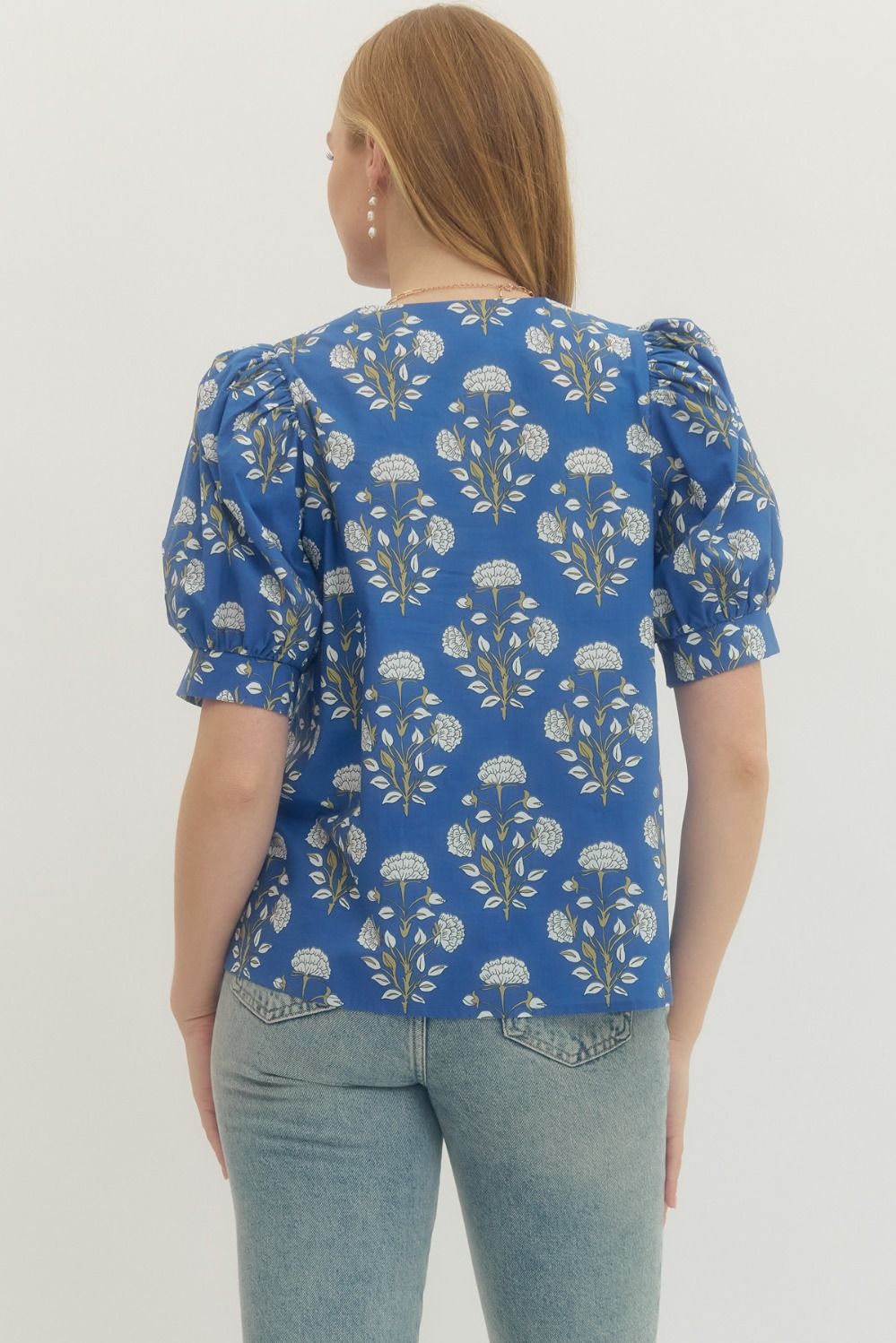 Entro - Top - Floral V Neck - Applique Blue - Findlay Rowe Designs