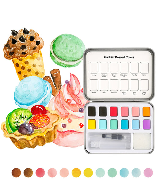 Grabie - Watercolor Pocket Set Of 12 With Brush - Dessert Colors