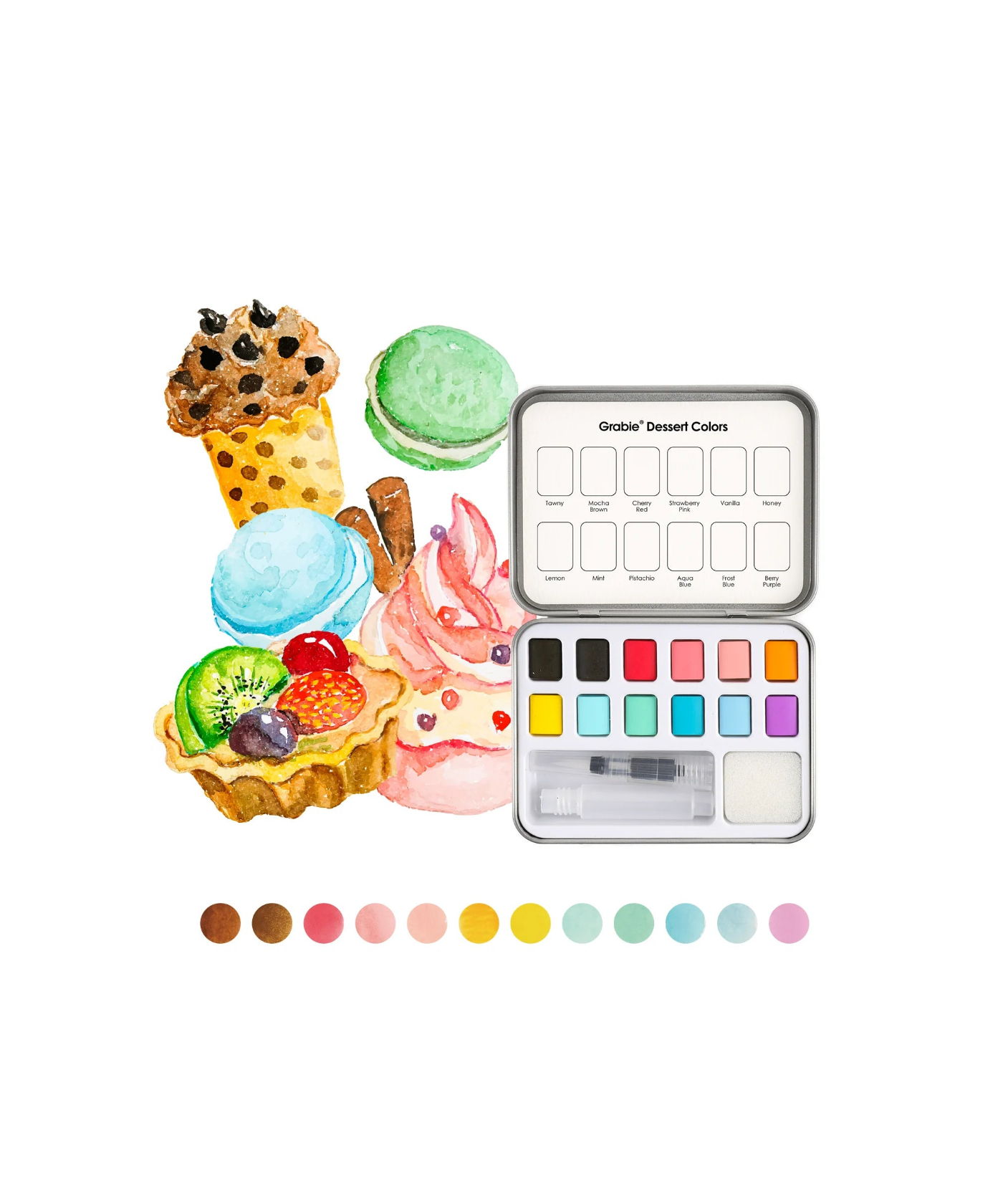 Grabie - Watercolor Pocket Set Of 12 With Brush - Dessert Colors - Findlay Rowe Designs