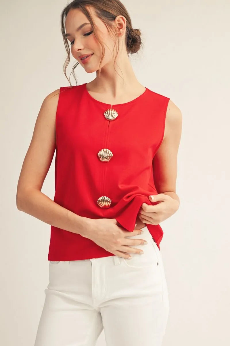 Jodifil - Top - Sleeveless Shell Button - Red - Findlay Rowe Designs