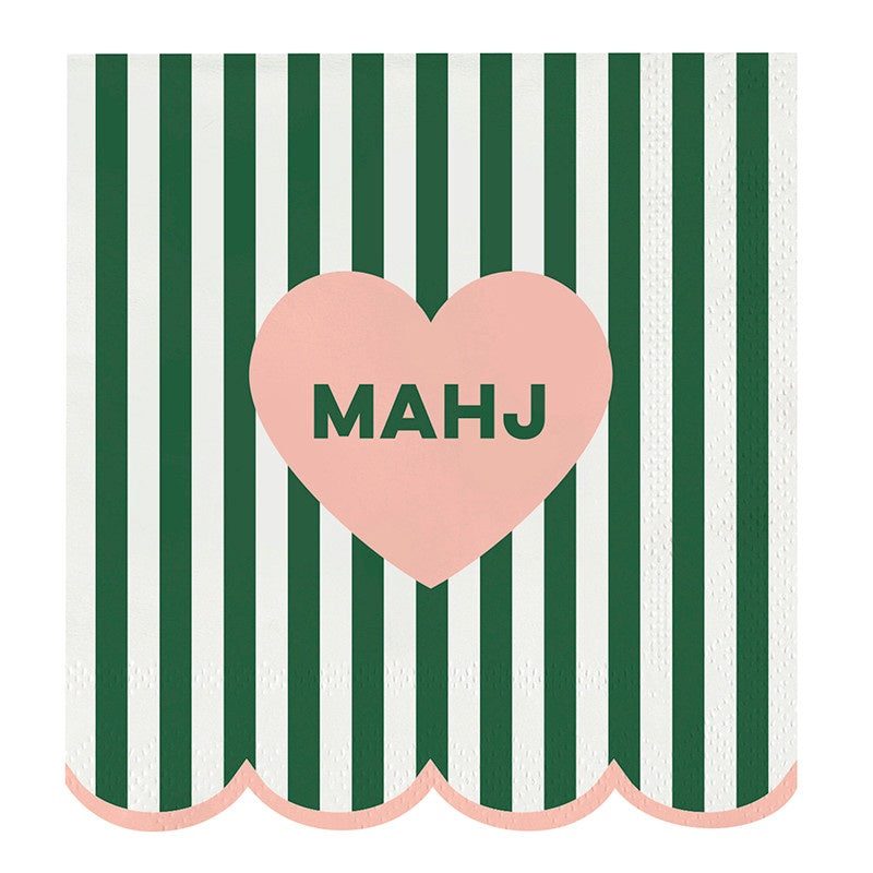 Cocktail Napkins - Scalloped Mahj - Green Stripe