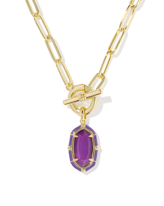 Kendra Scott - Necklace -   Elisa Gold Enamel Link and Chain - Gold Purple Mother Of Pearl - Findlay Rowe Designs