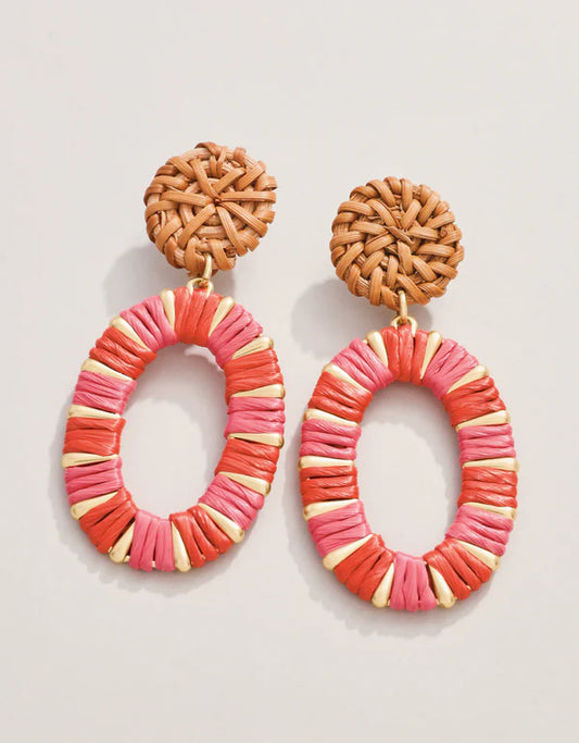 Spartina 449 - Earrings - Straw Oval - Red