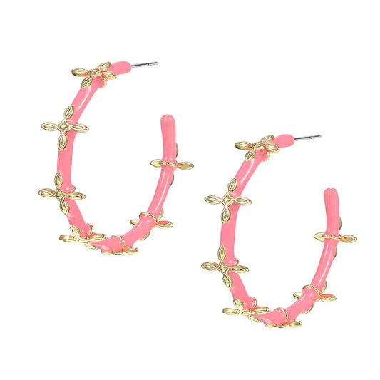 Natalie Wood- Sea Breeze Cross Hoop Earrings in Light Pink Enamel
