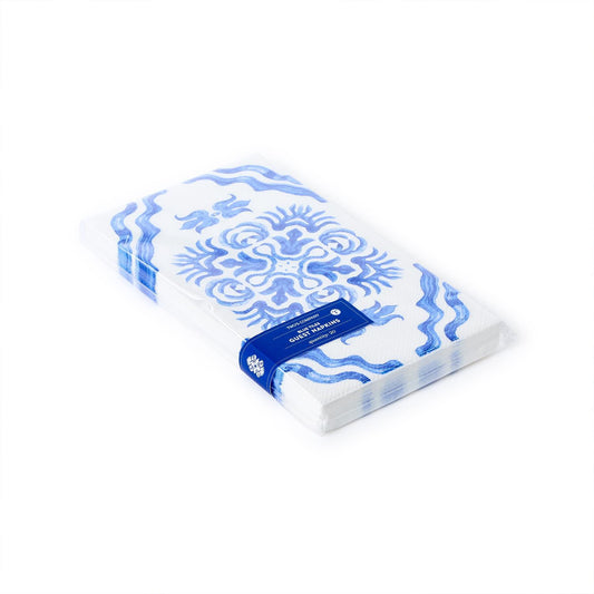 Guest Towel Napkins - Blue Tile Block Print - Findlay Rowe Designs