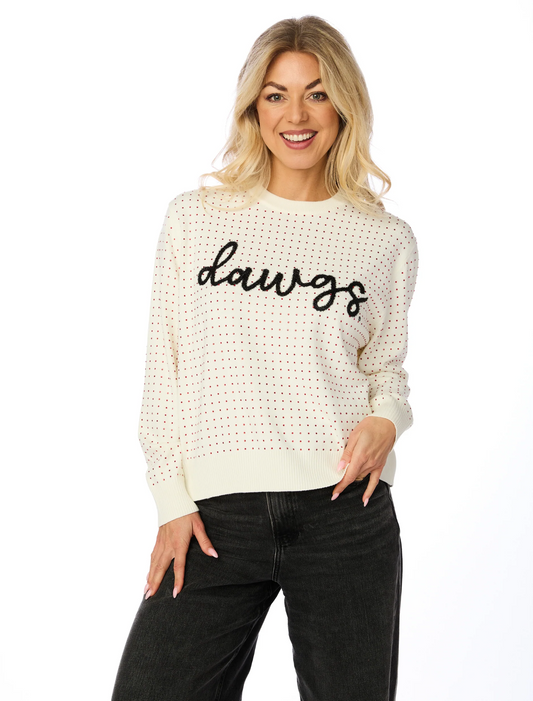 Sweater - White with Red Rhinestones - Dawgs - Findlay Rowe Designs