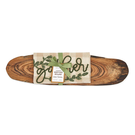 Gather Charcuterie Serving Board with Embroidered Dish Towel