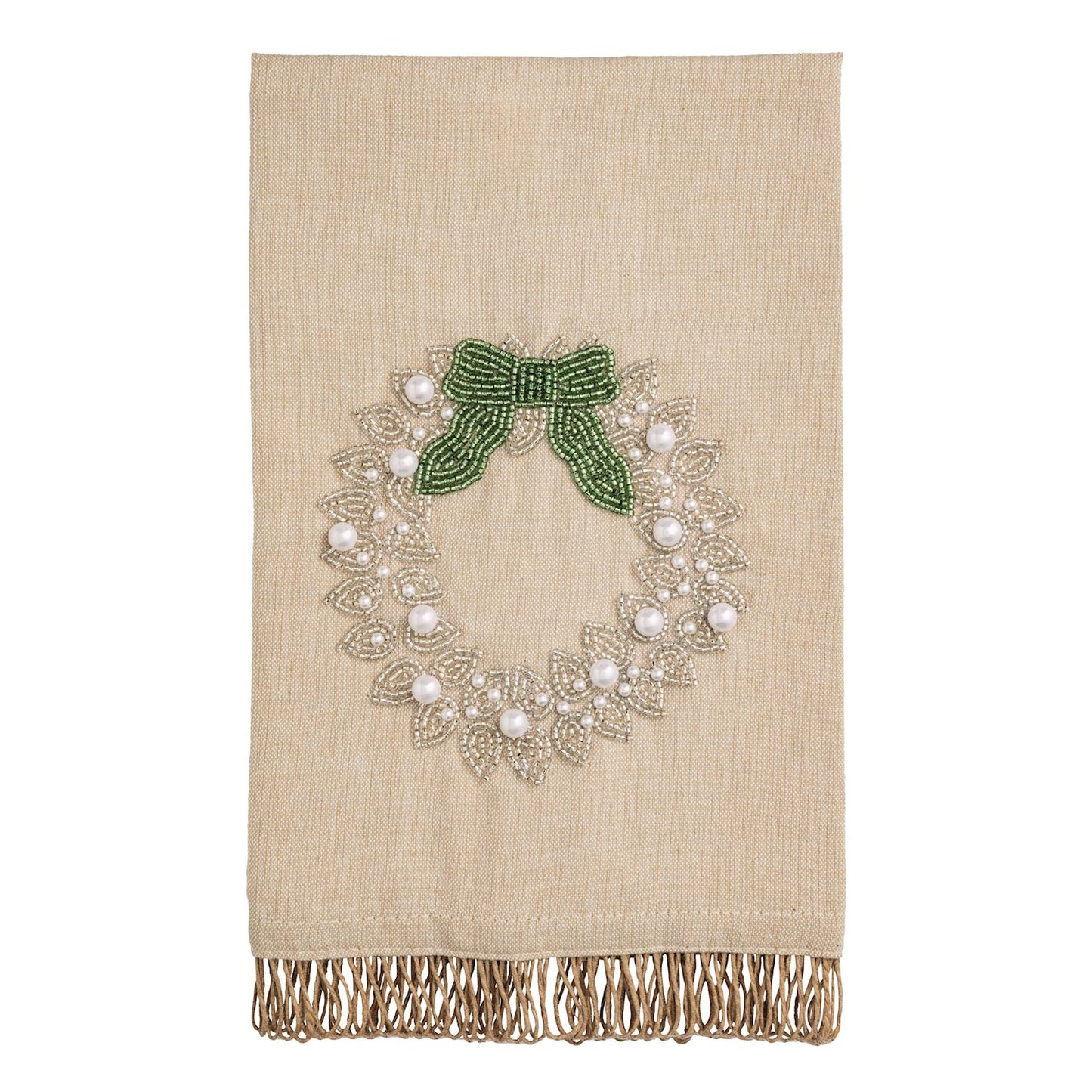Mud Pie - Tea Towel -White Christmas Chambray - Bead Detail - Findlay Rowe Designs