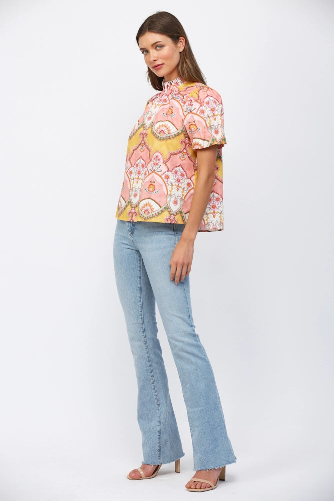 Fate - Top - High Neck Ruffle - Peach Floral - Findlay Rowe Designs