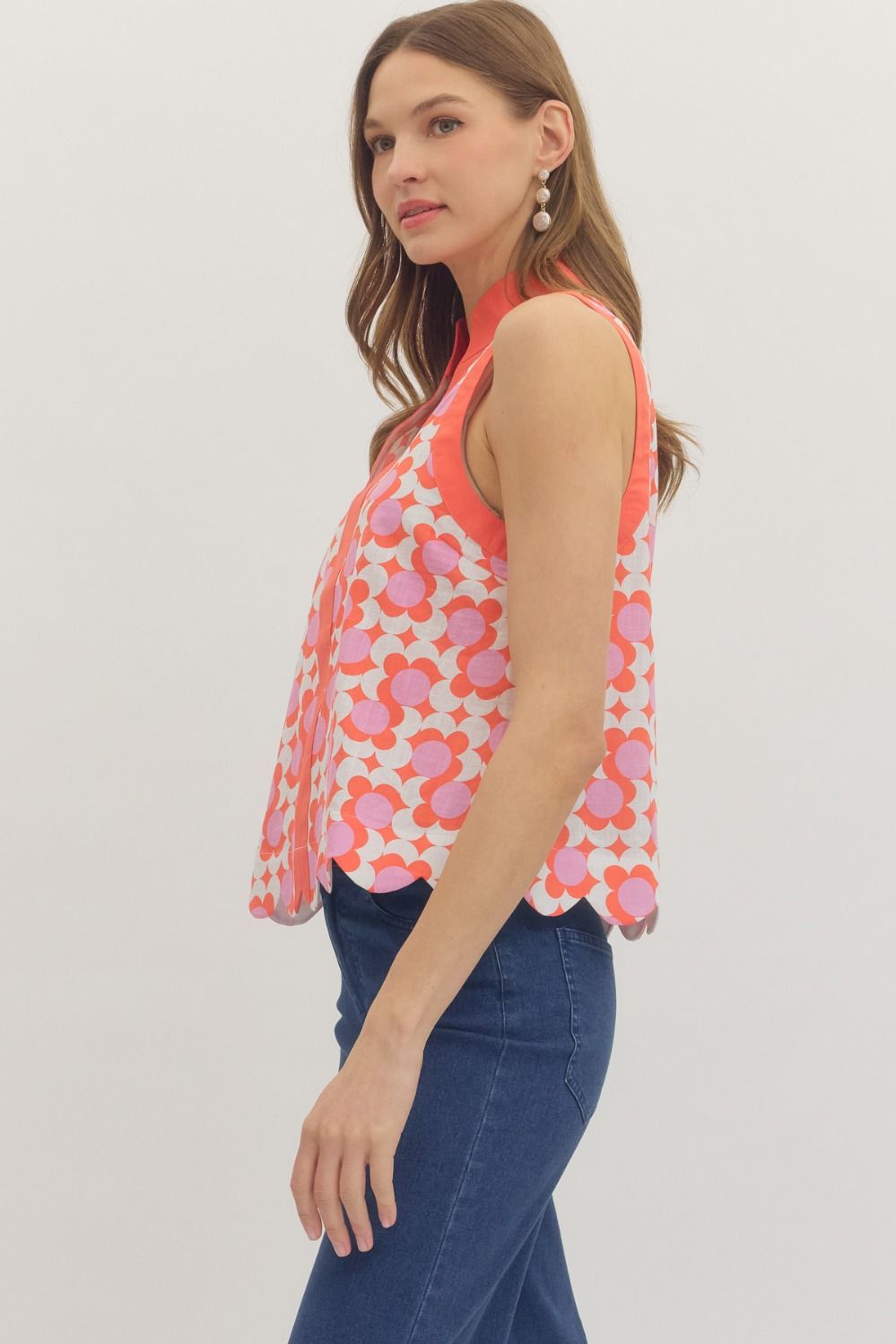 Entro - Top - Sleeveless - Scallop Hem - Coral - Findlay Rowe Designs