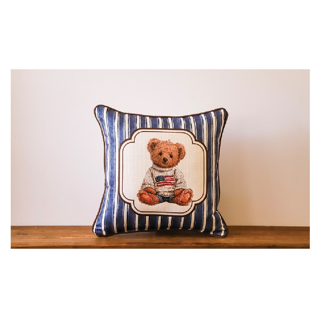 Little Birdie - Pillow - Blue Stripe - Americana Bear - Findlay Rowe Designs