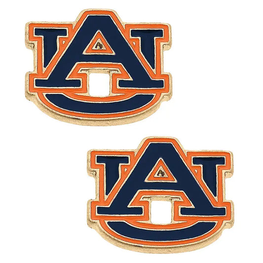 Earring - Auburn - AU Logo Enamel Stud - Shiny Gold