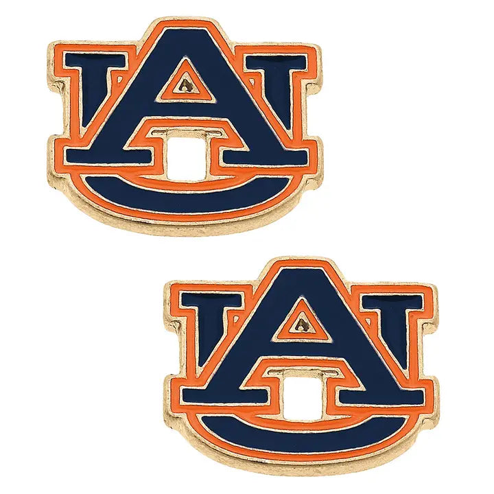 Earring - Auburn - AU Logo Enamel Stud - Shiny Gold