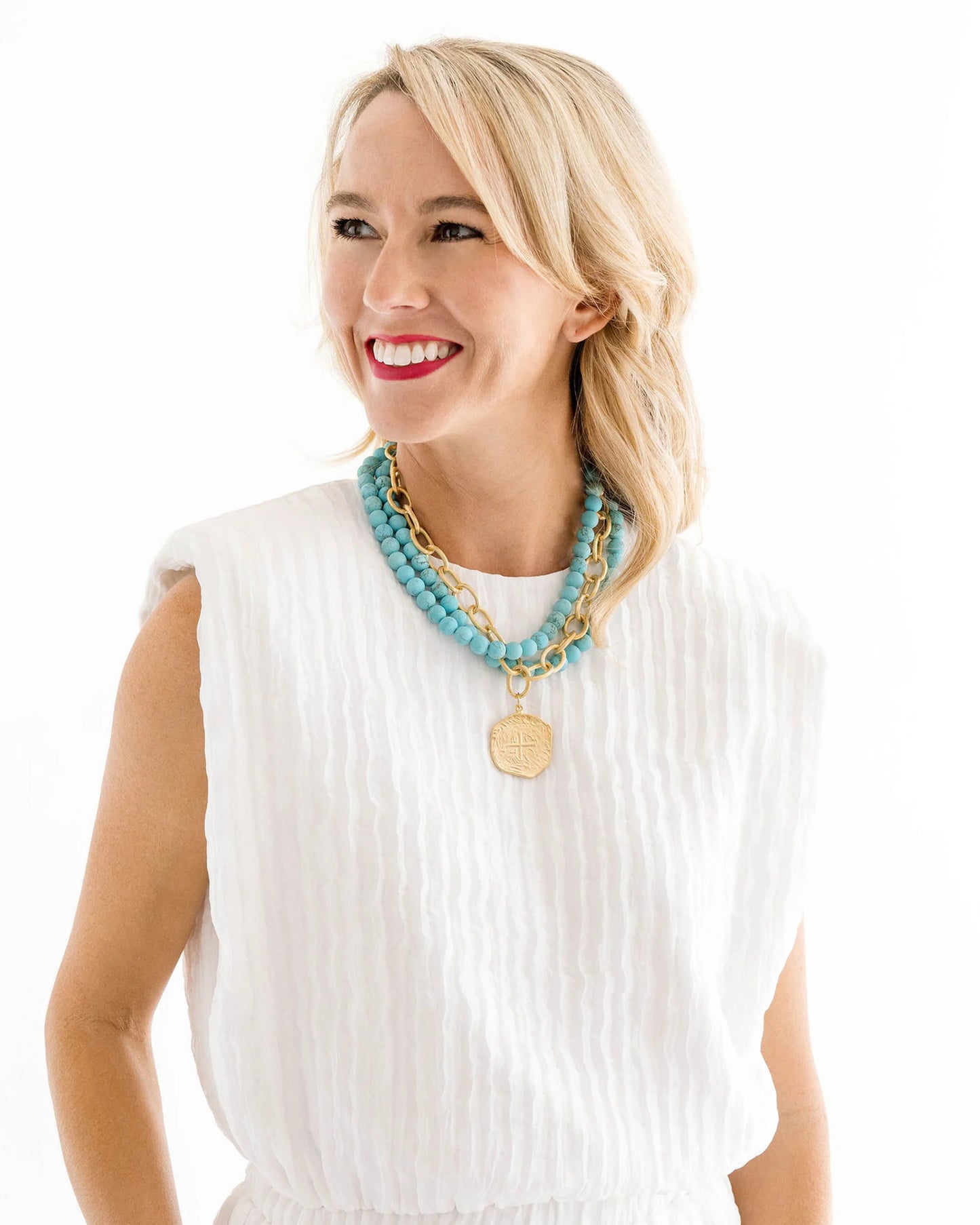 Susan Shaw - Necklace - Multi Strand Turquoise + Coin - Findlay Rowe Designs