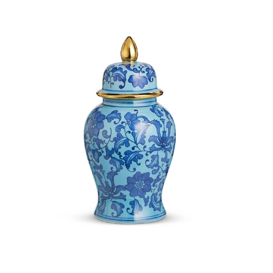 Ginger Jar - Dark Blue Floral - 14.5in
