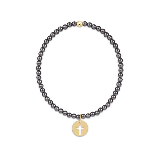Enewton - Classic Pearl Dark Grey 3mm Bracelet - Blessed Gold Disc