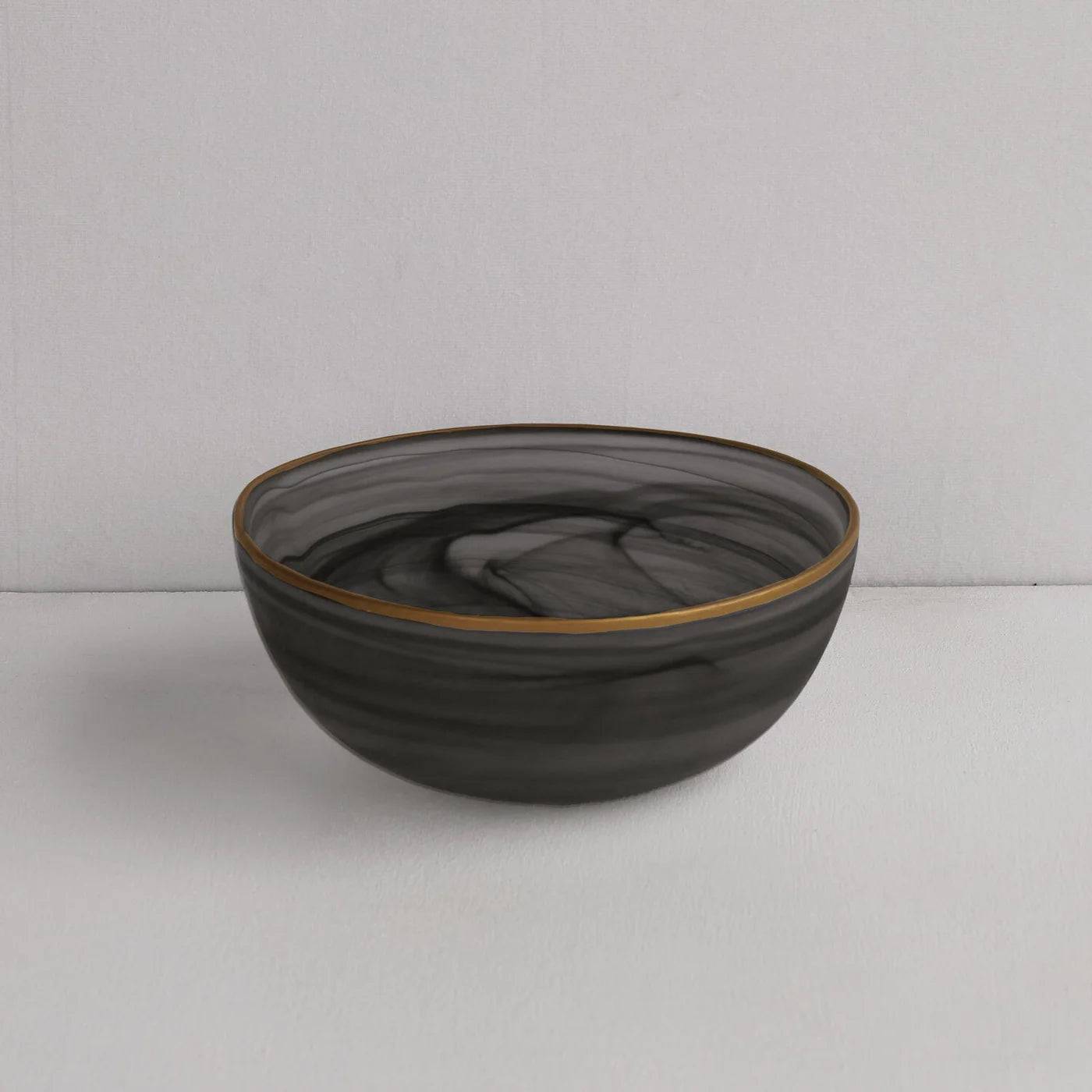 BEATRIZ BALL- GLASS Frosted Black Alabaster Medium Bowl with Gold Rim (Black and Gold) - Findlay Rowe Designs