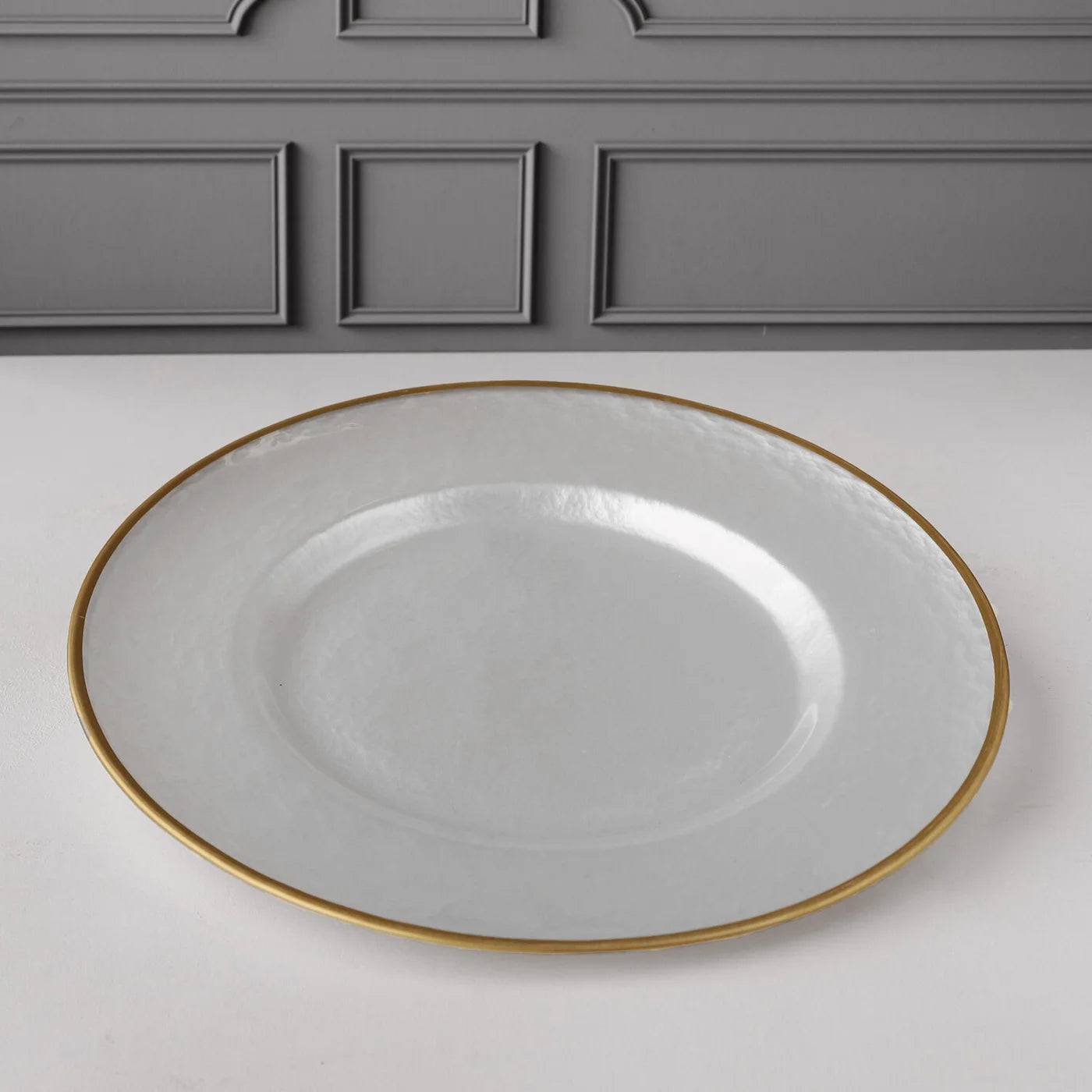 BEATRIZ BALL- GLASS White Opalescent Charger Plate with Gold Rim (White and Gold) - Findlay Rowe Designs