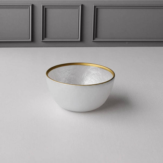 Beatriz Ball- GLASS White Opalescent Small Bowl with Gold Rim (White and Gold) - Findlay Rowe Designs