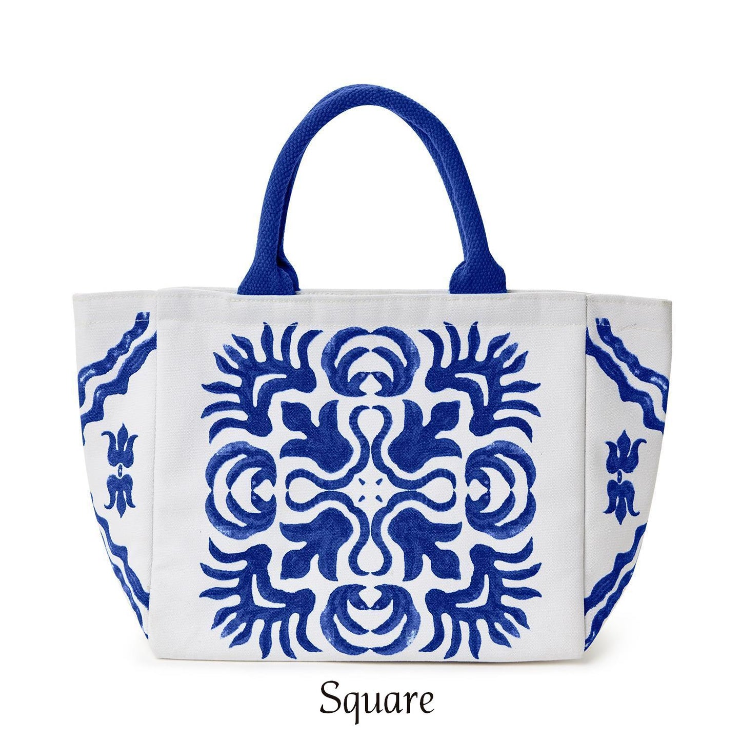Lunch Tote Bag - Tile Block Printed - Blue - Findlay Rowe Designs