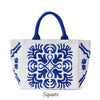 Lunch Tote Bag - Tile Block Printed - Blue - Findlay Rowe Designs
