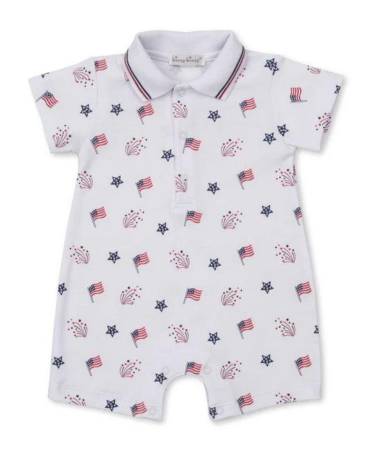 Kissy Kissy -  Boys Short Playsuit - Star-Spangled Freedom - Findlay Rowe Designs