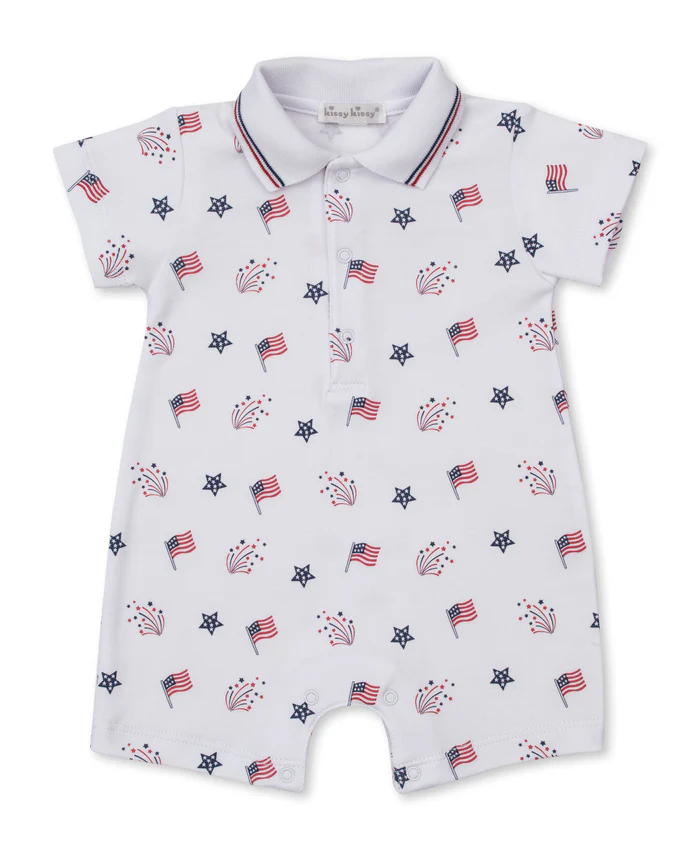 Kissy Kissy -  Boys Short Playsuit - Star-Spangled Freedom - Findlay Rowe Designs