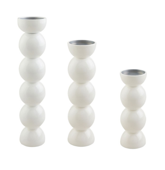 Mud Pie- White Lacquer Candlesticks - Findlay Rowe Designs