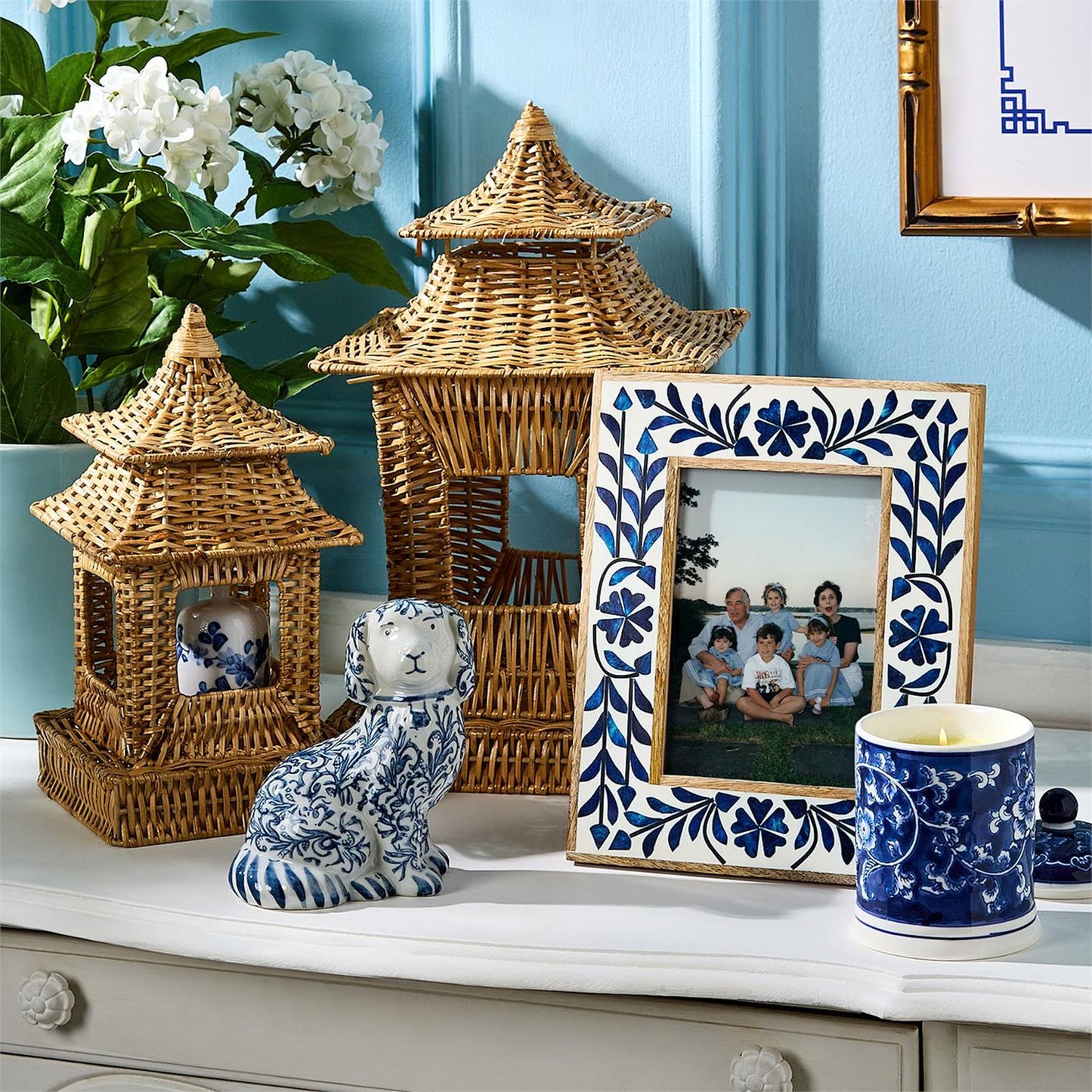 Objet d'Art - Staffordshire Dog - Chinoiserie Hand-Painted - Blue and White