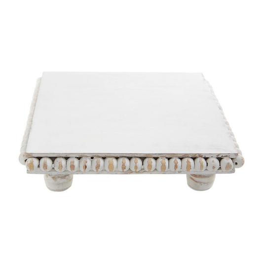 Mud Pie- WHITE BEADED WOOD TRIVET